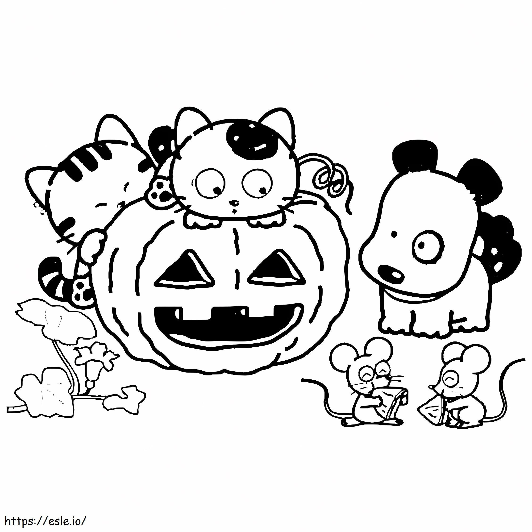 Tama e amigos no Halloween para colorir