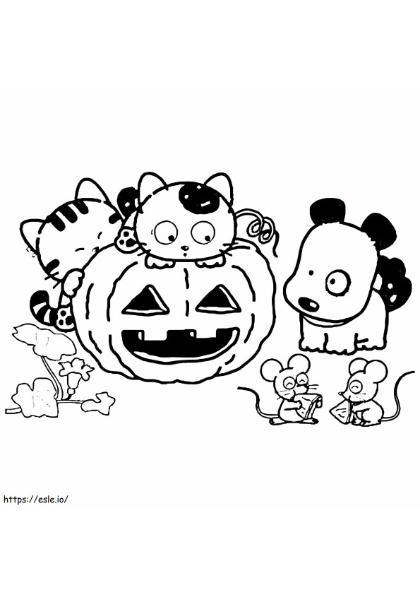 Tama și prietenii de Halloween de colorat