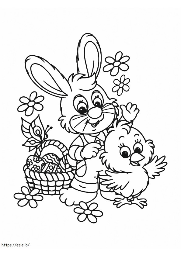 Joyful Easter Bunny And Chick coloring page