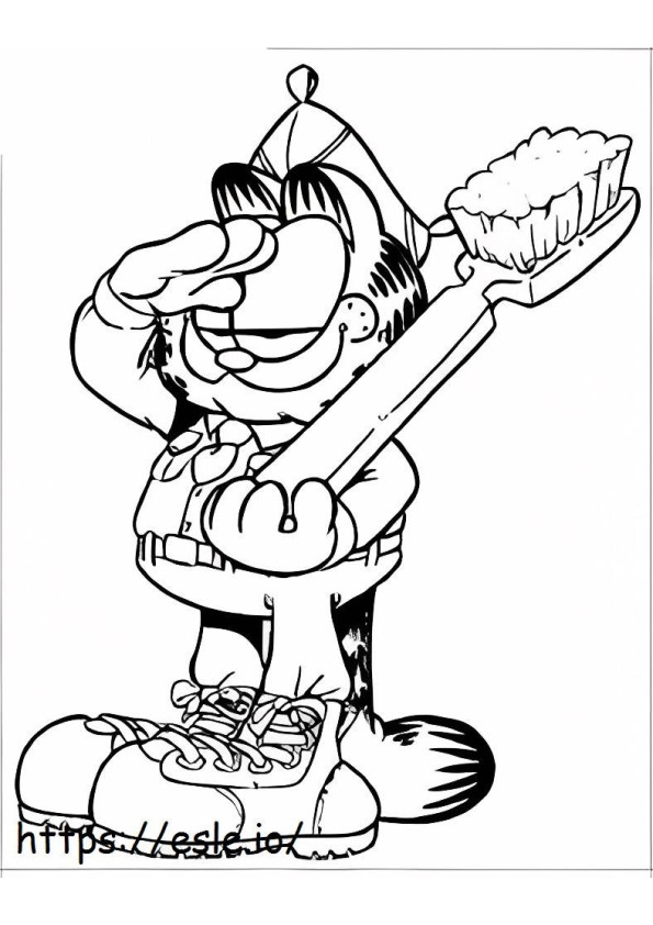 Garfield ținând în mână o periuță de dinți