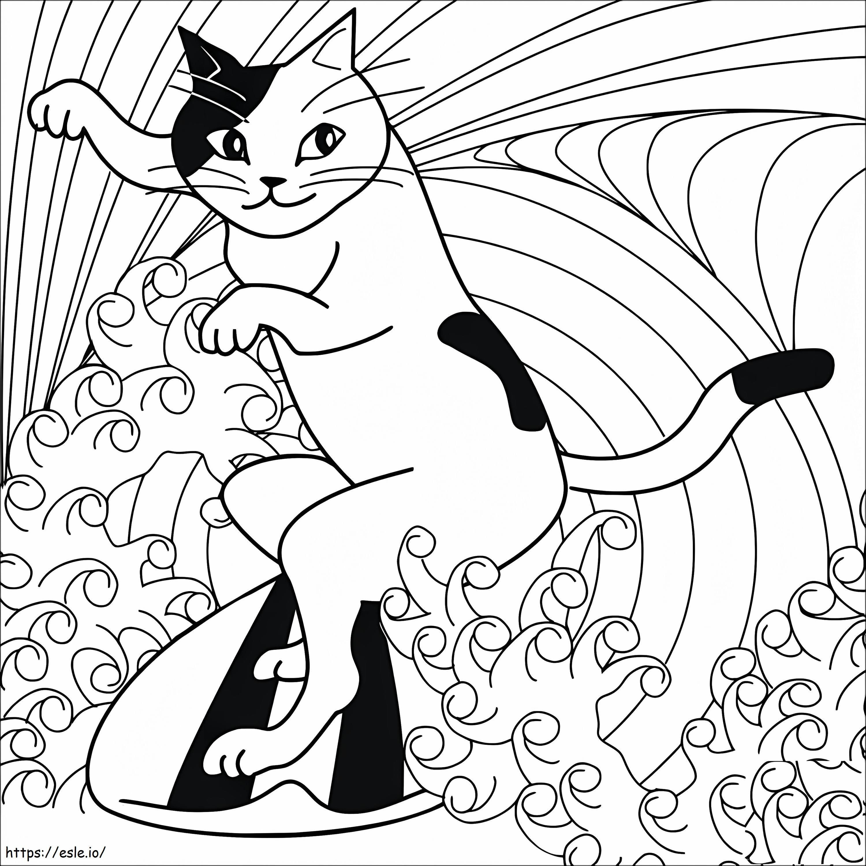 Surfujący kot kolorowanka