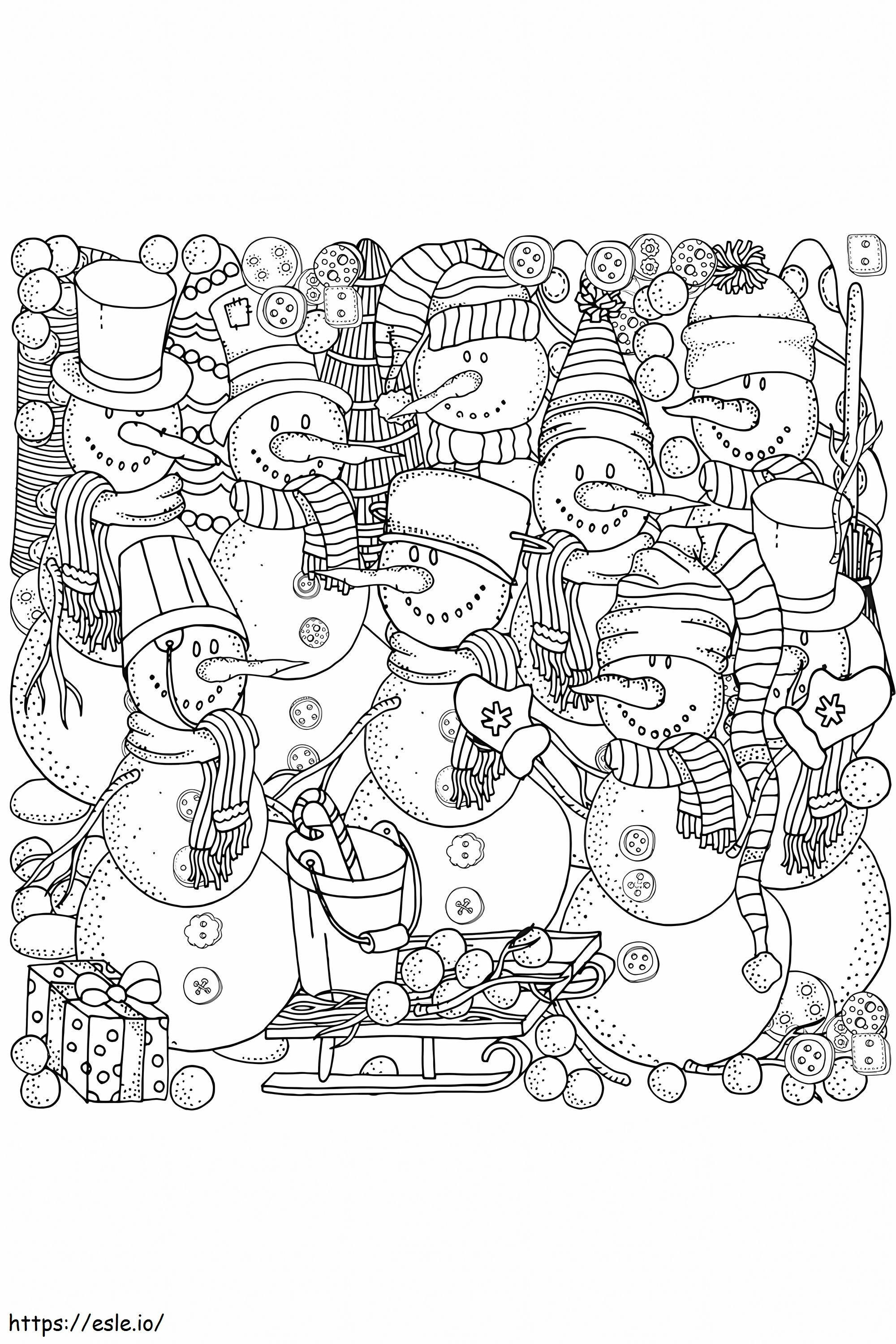 Coloriage Soulagement du stress des bonhommes de neige à imprimer dessin