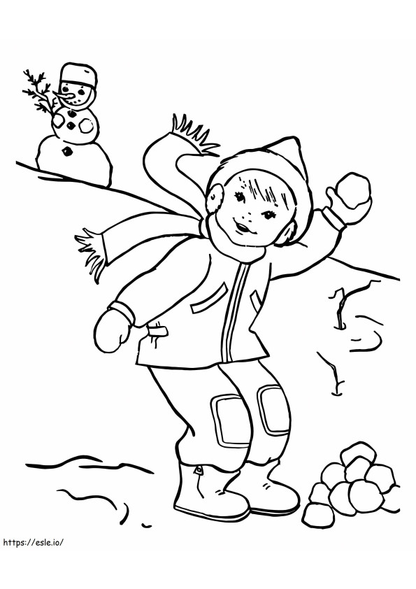 Băiat în lupta cu bulgări de zăpadă de colorat