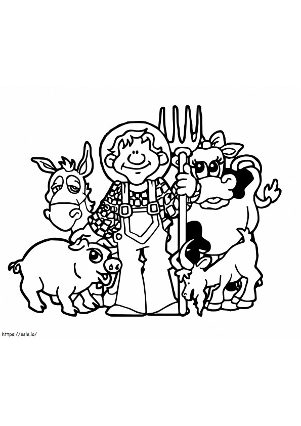 Farmer And Animals coloring page