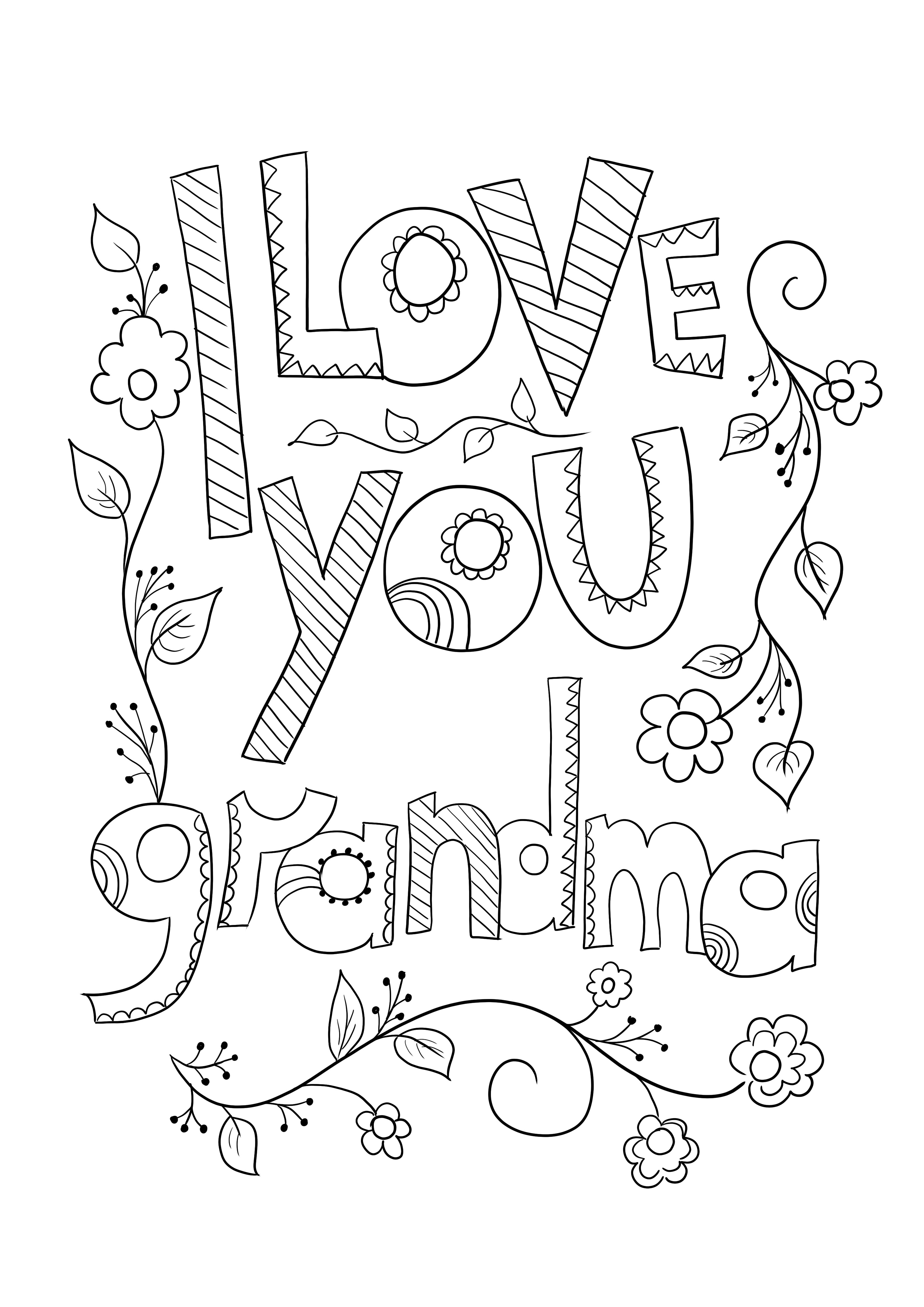 Image à colorier de la carte d'anniversaire de grand-mère à imprimer gratuitement