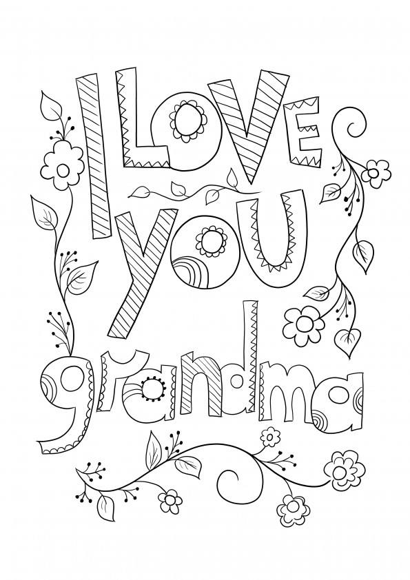 Grandma's birthday card coloring image for free printing