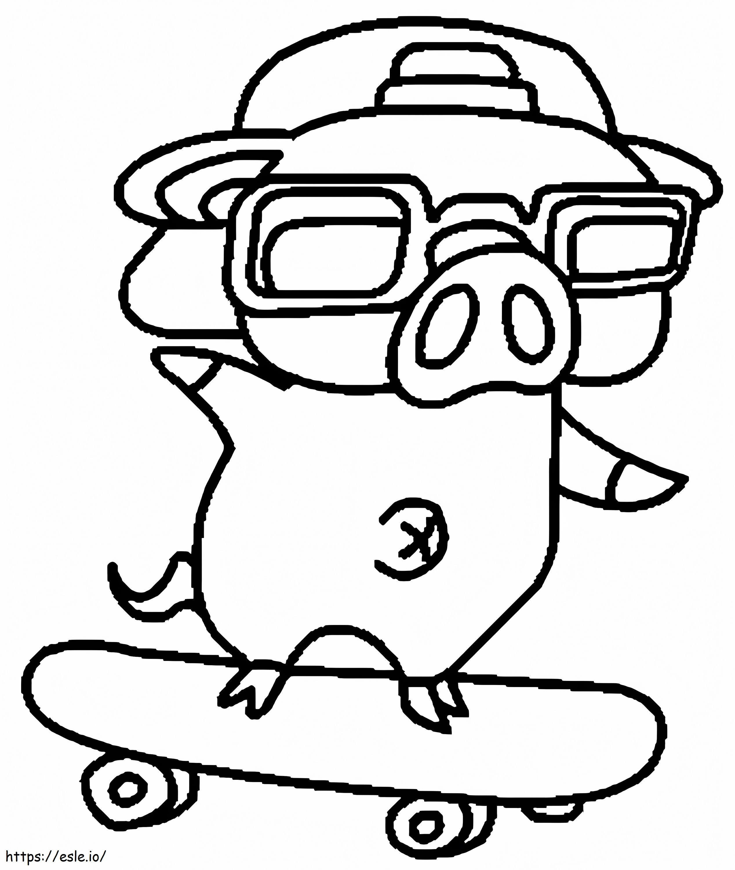 スケートボードを持った豚 ぬりえ - 塗り絵