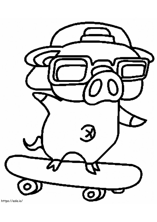 Coloriage Un cochon avec une planche à roulettes à imprimer dessin