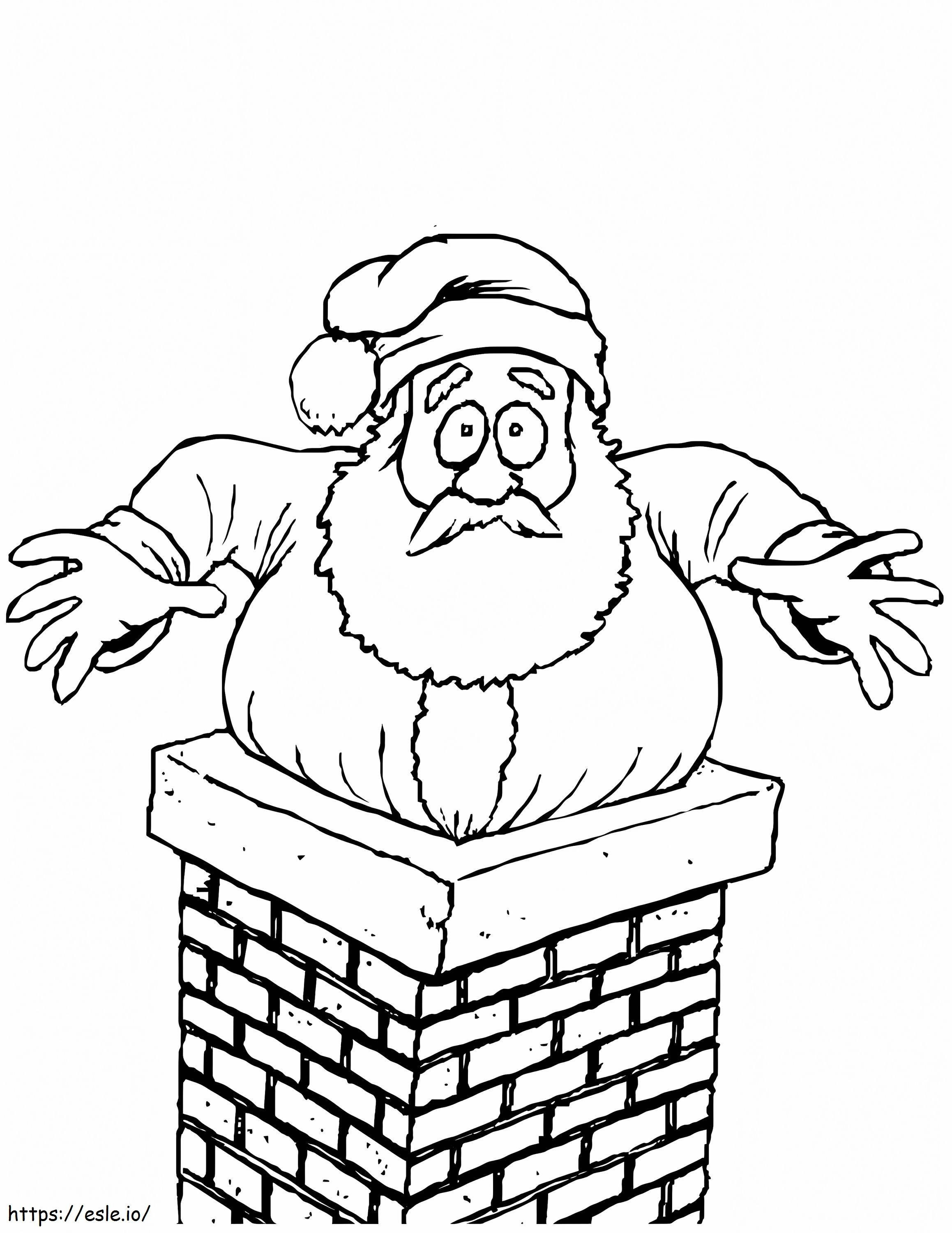 Coloriage Père Noël coincé dans la cheminée à imprimer dessin