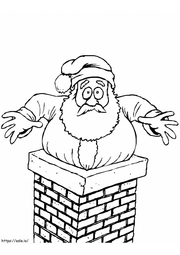 Coloriage Père Noël coincé dans la cheminée à imprimer dessin
