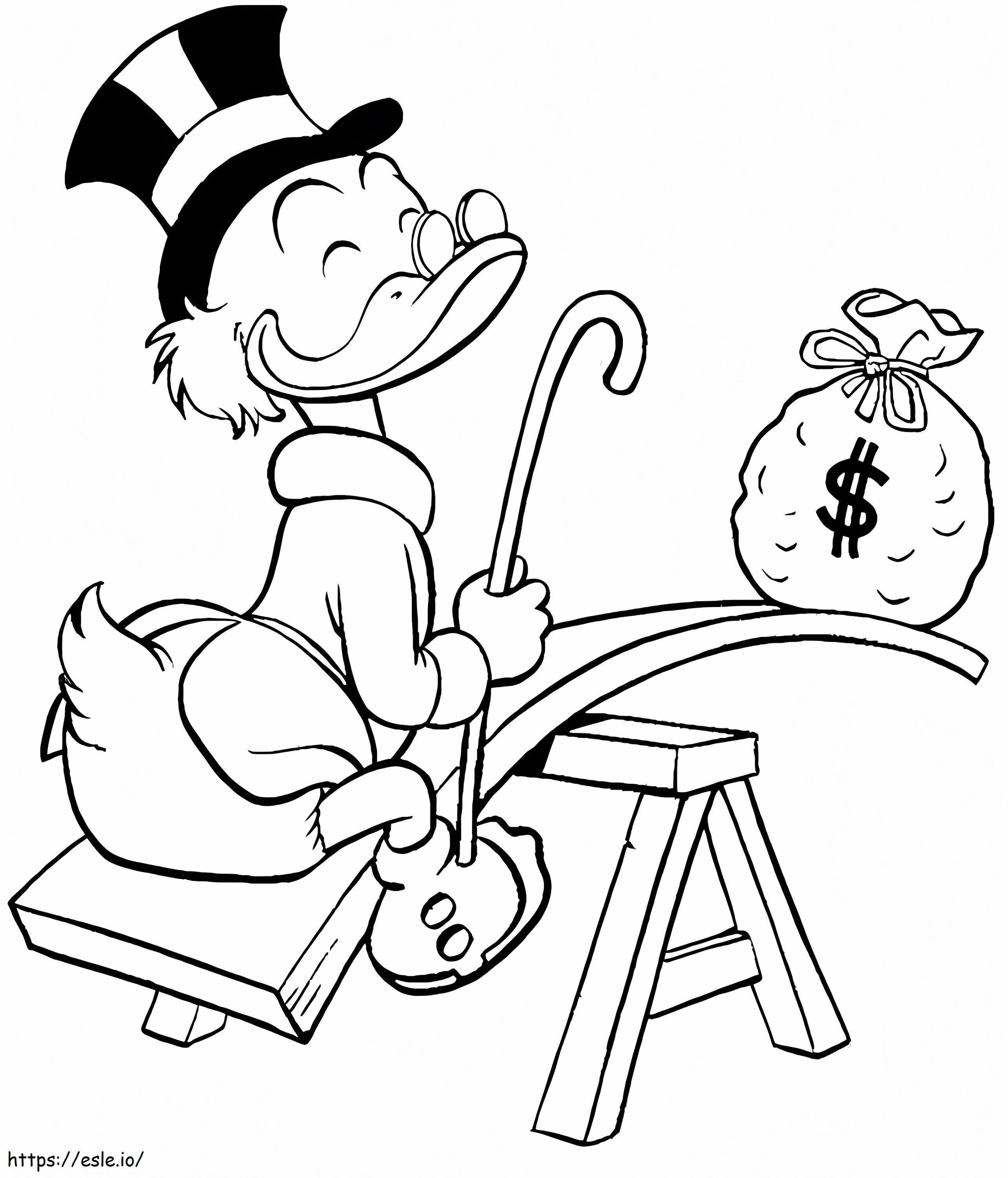Coloriage Scrooge McDuck avec de l'argent à imprimer dessin