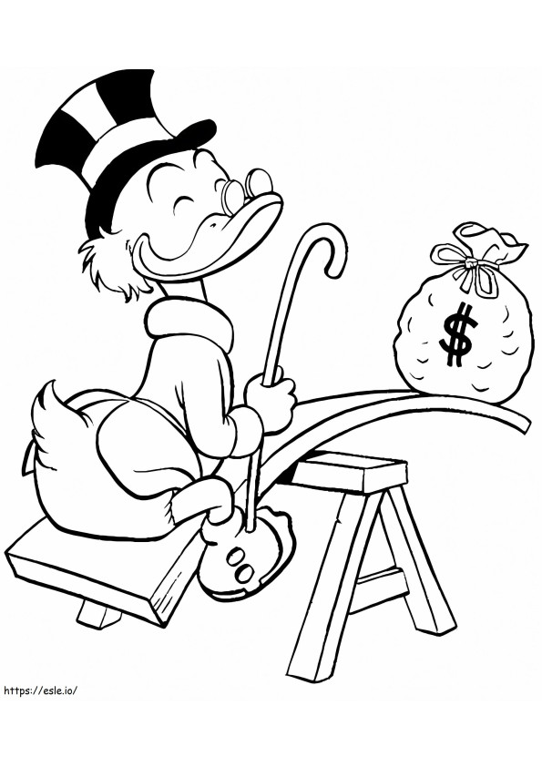 Scrooge McDuck z pieniędzmi kolorowanka