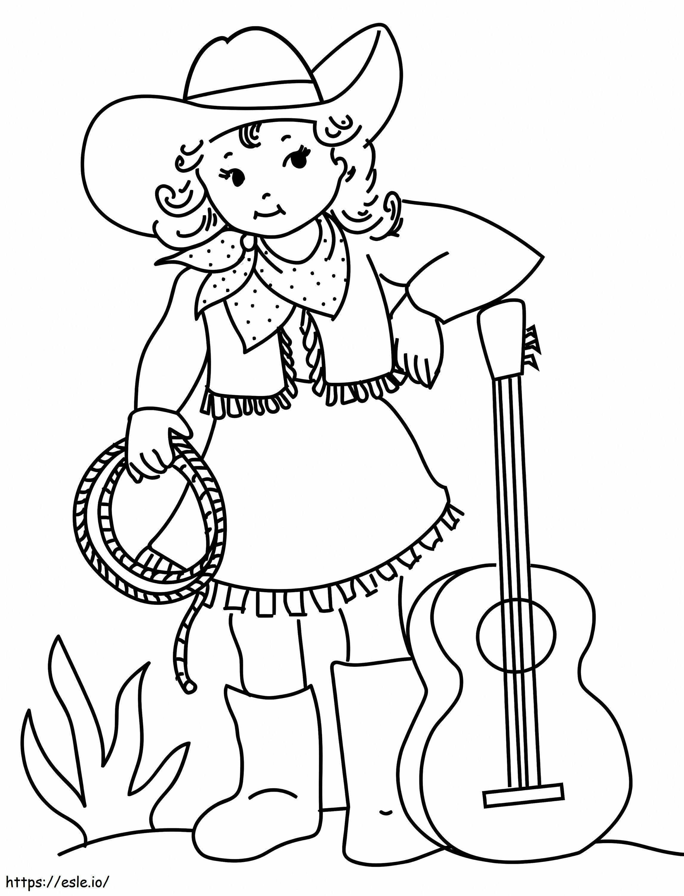 Cowgirl ve gitar boyama