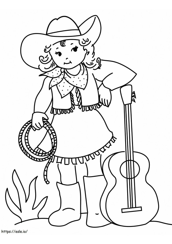 Cowgirl e guitarra para colorir