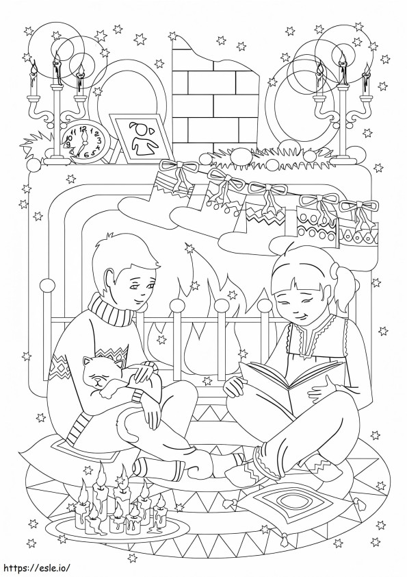 Kids And Christmas Stocking coloring page