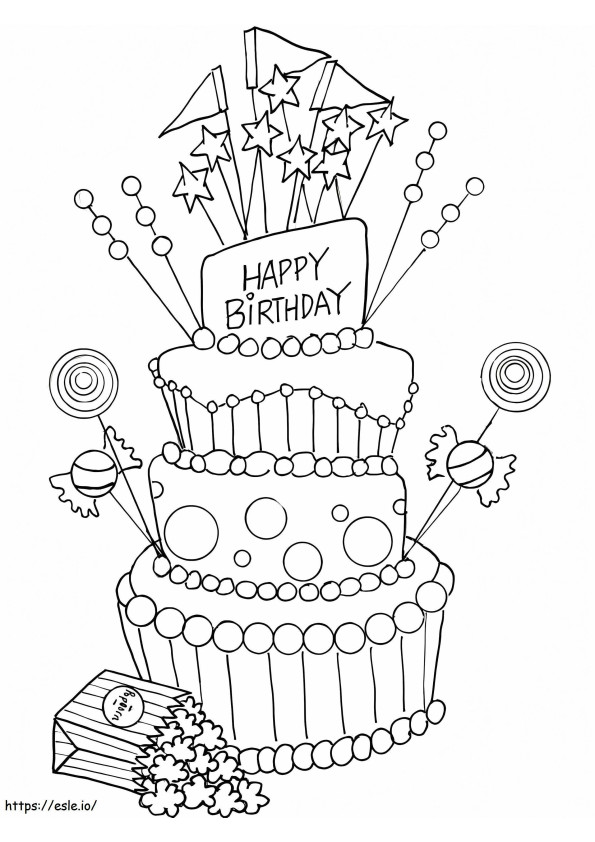 Pipoca e bolo de aniversário para colorir