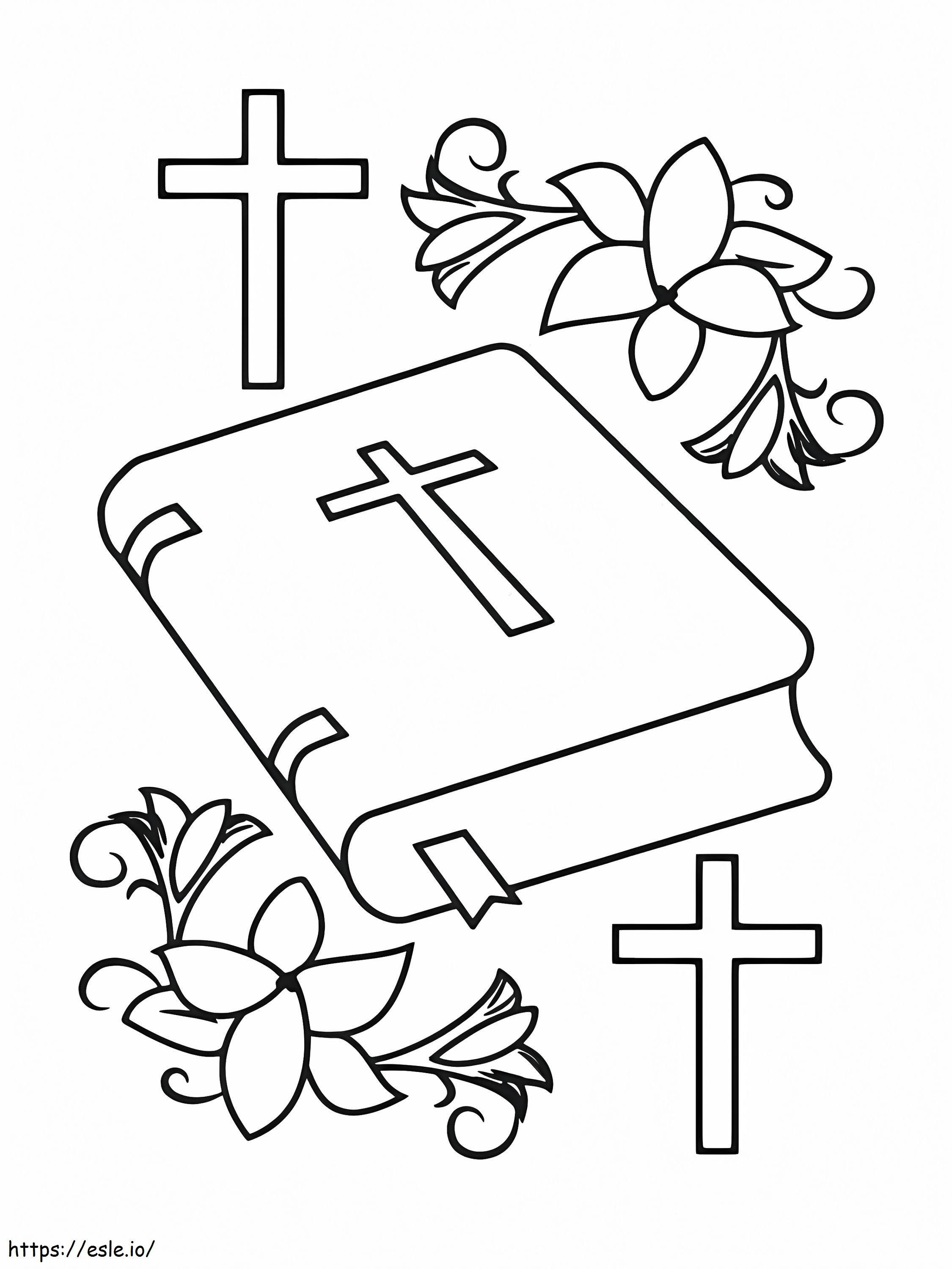Cruz de Páscoa e Bíblia Sagrada para colorir