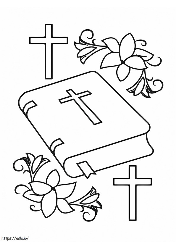 Pääsiäisristi ja Pyhä Raamattu värityskuva