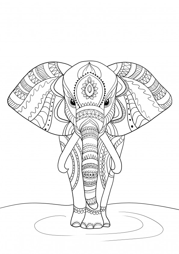 Zentagle elephant väritettävä ja tulostettava ilmaiseksi