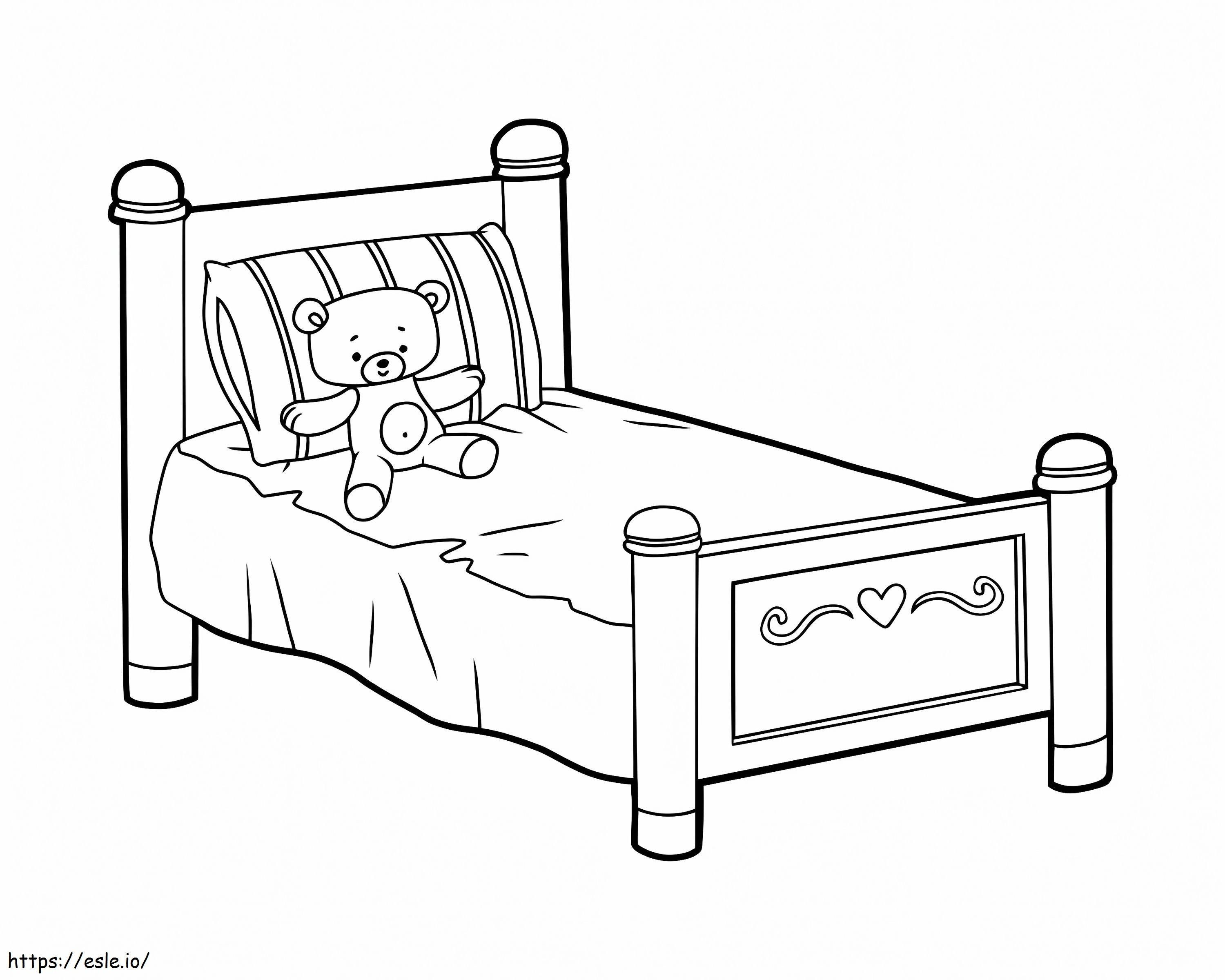 Ursinho de pelúcia na cama para colorir
