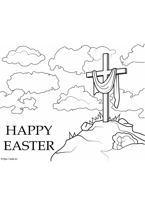 Happy Easter Cross coloring page