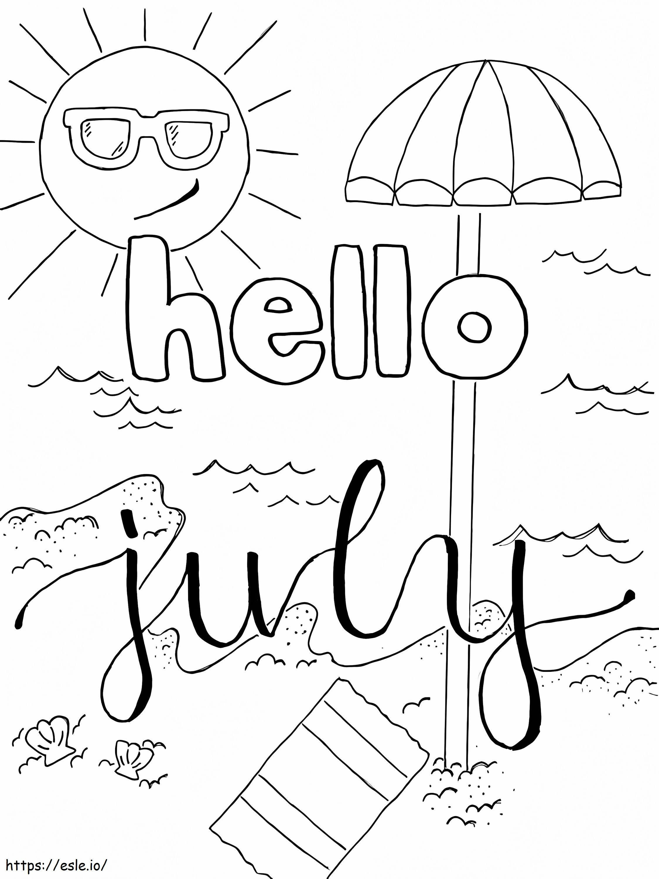 Hello July coloring page