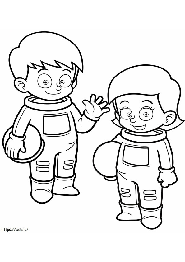 Niña y niño astronauta para colorear