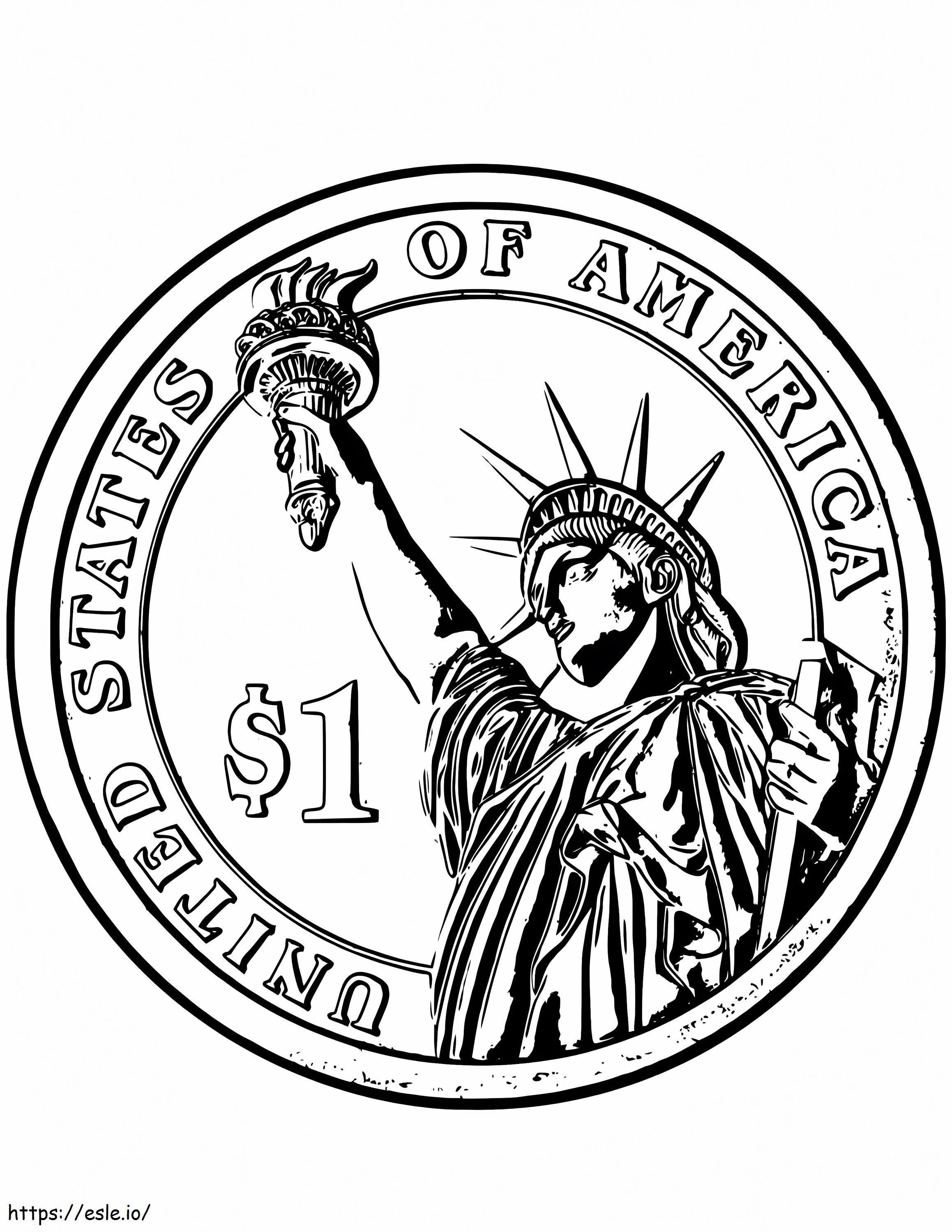 Koin Satu Dolar Dengan Patung Liberty Gambar Mewarnai