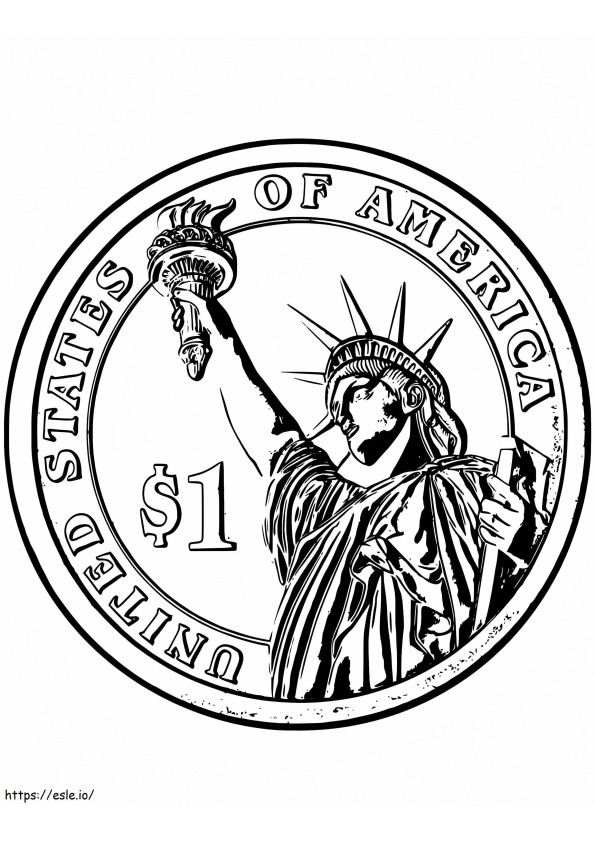 One Dollar Coin With Statue Of Liberty coloring page