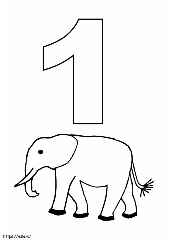 Coloriage Numéro 1 et éléphant à imprimer dessin