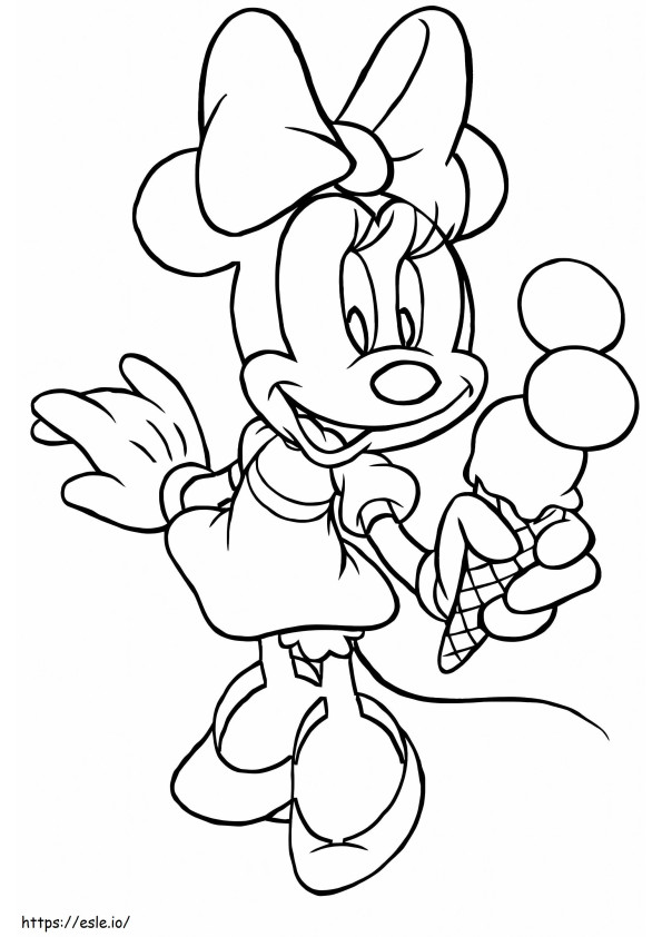 Minnie Mouse pitelee jäätelöä värityskuva