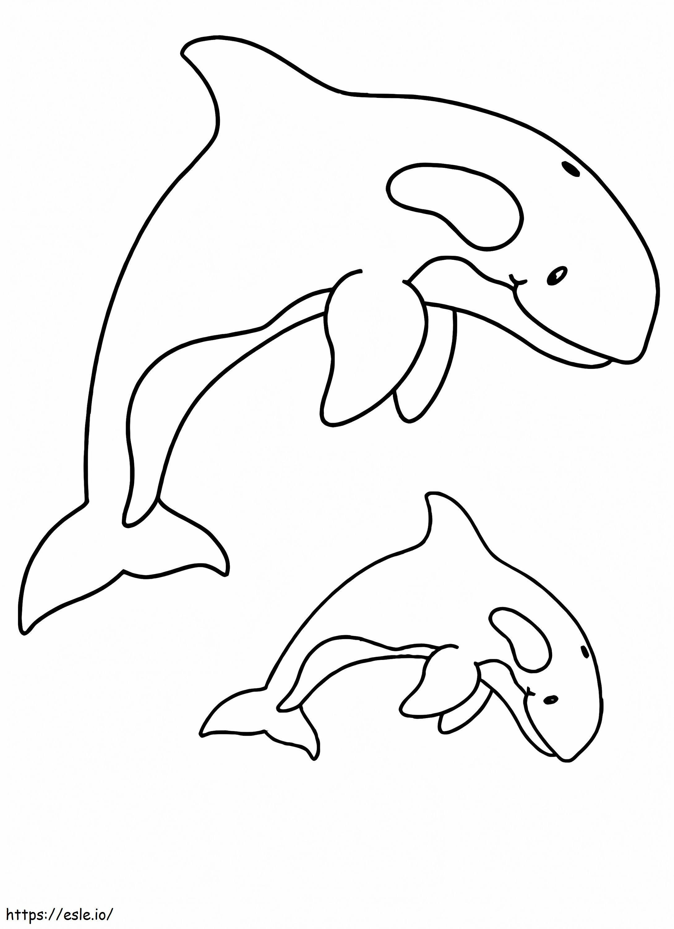 2頭のクジラのジャンプ ぬりえ - 塗り絵