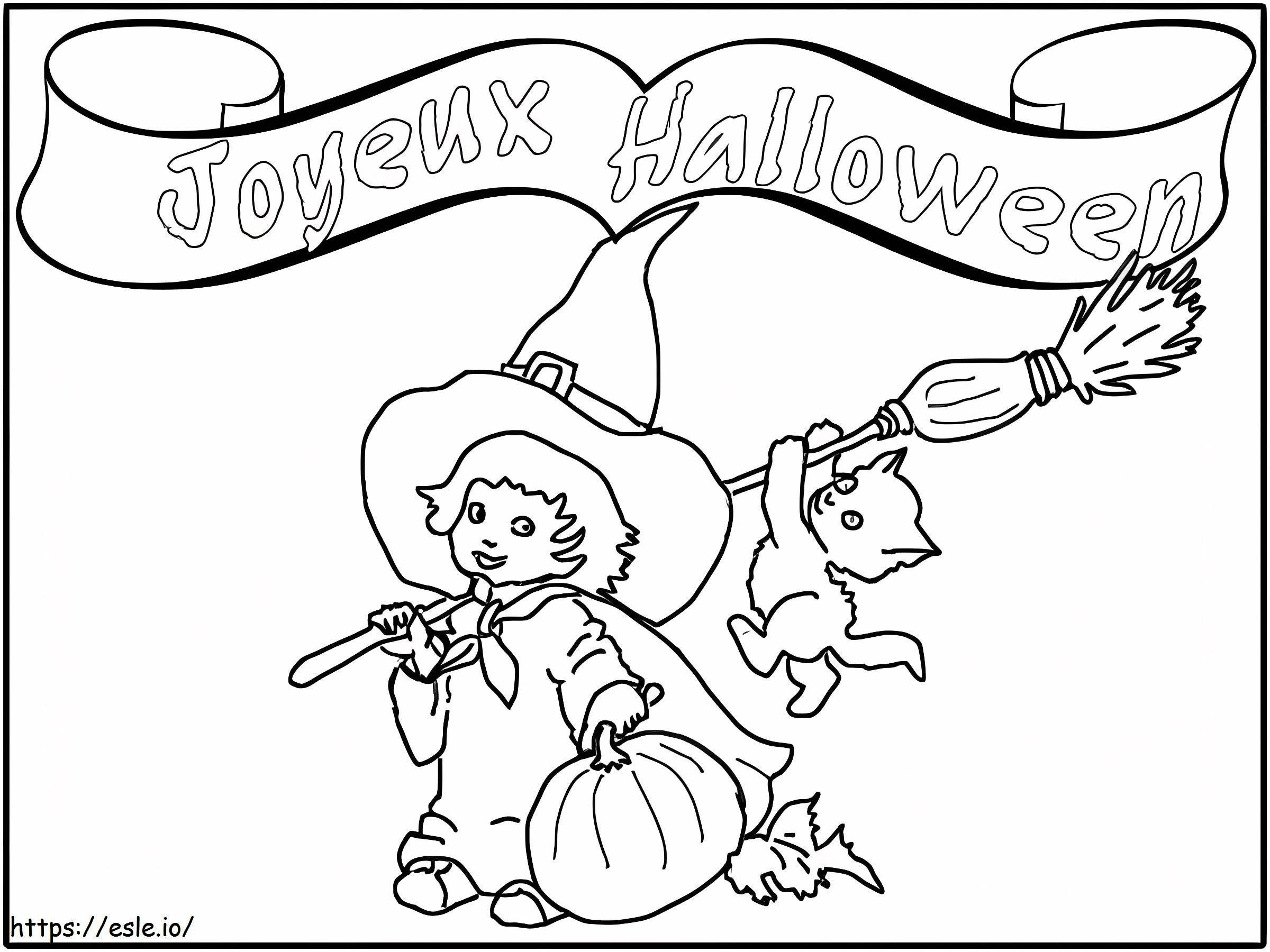 Halloween Fericit Cu Mica Vrăjitoare de colorat