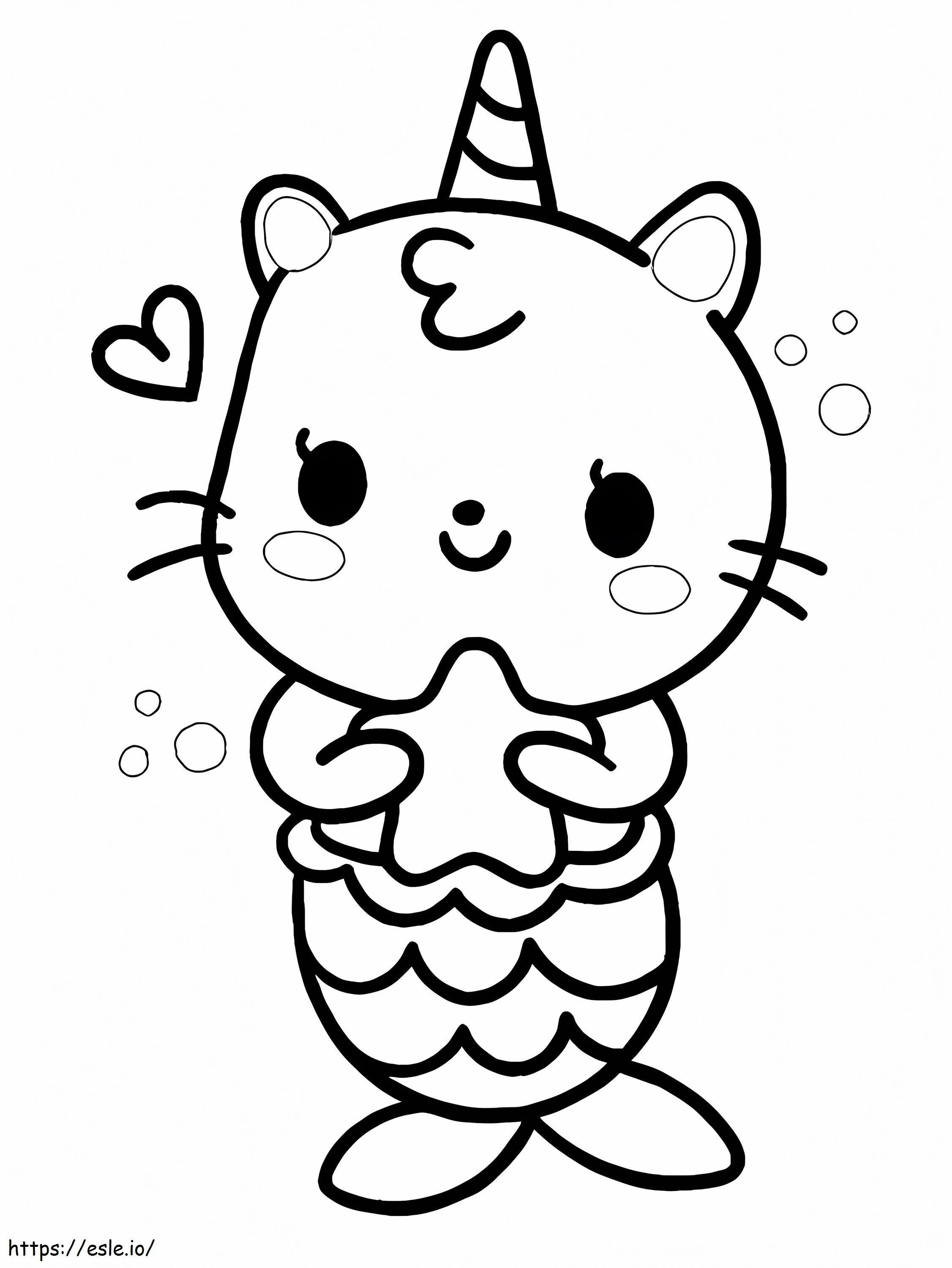 Yksisarvinen kissa merenneito värityskuva