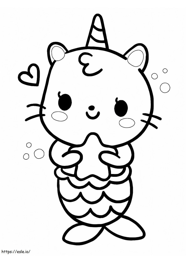Yksisarvinen kissa merenneito värityskuva