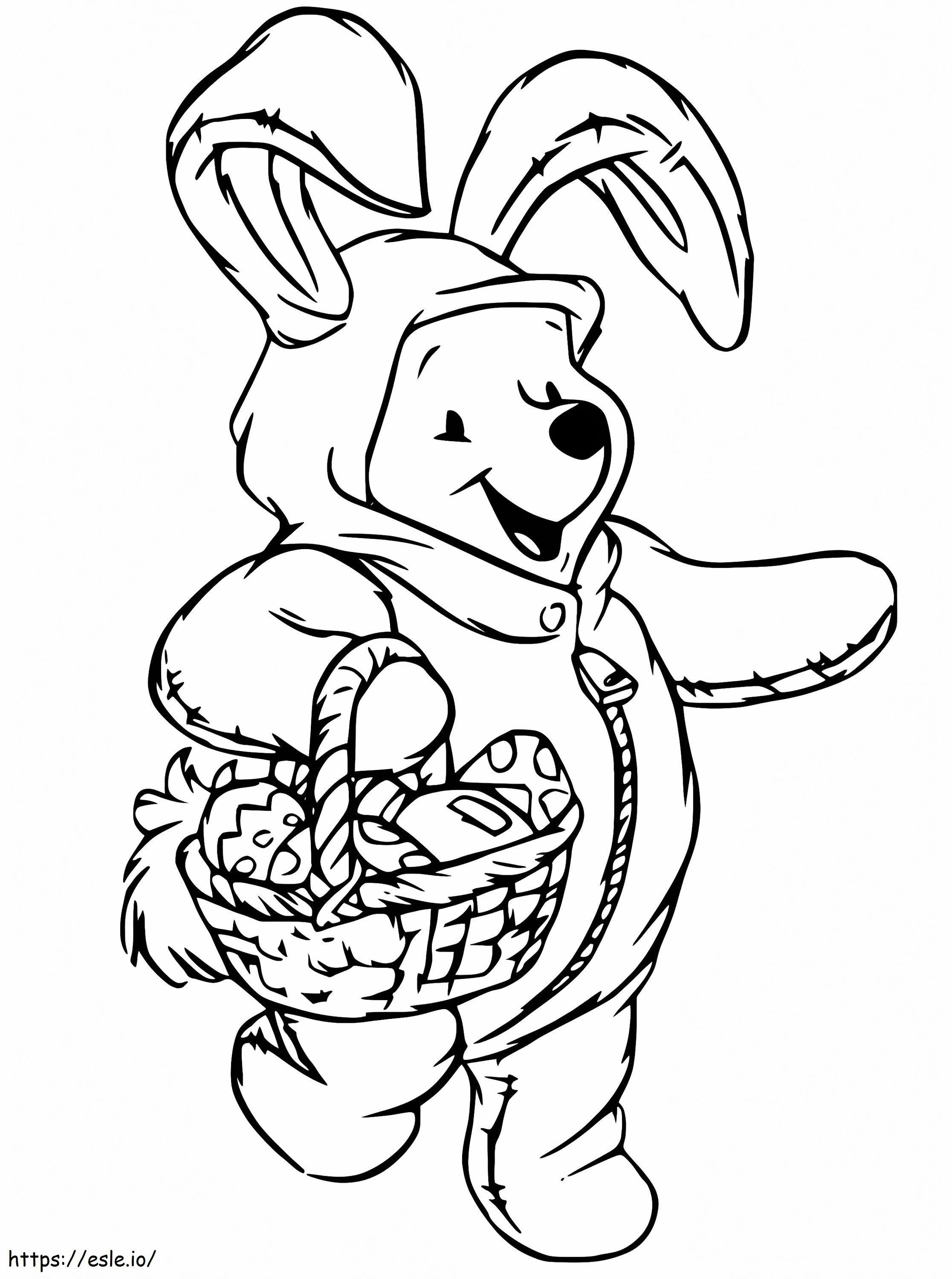 Ursinho Pooh segurando uma cesta de Páscoa para colorir