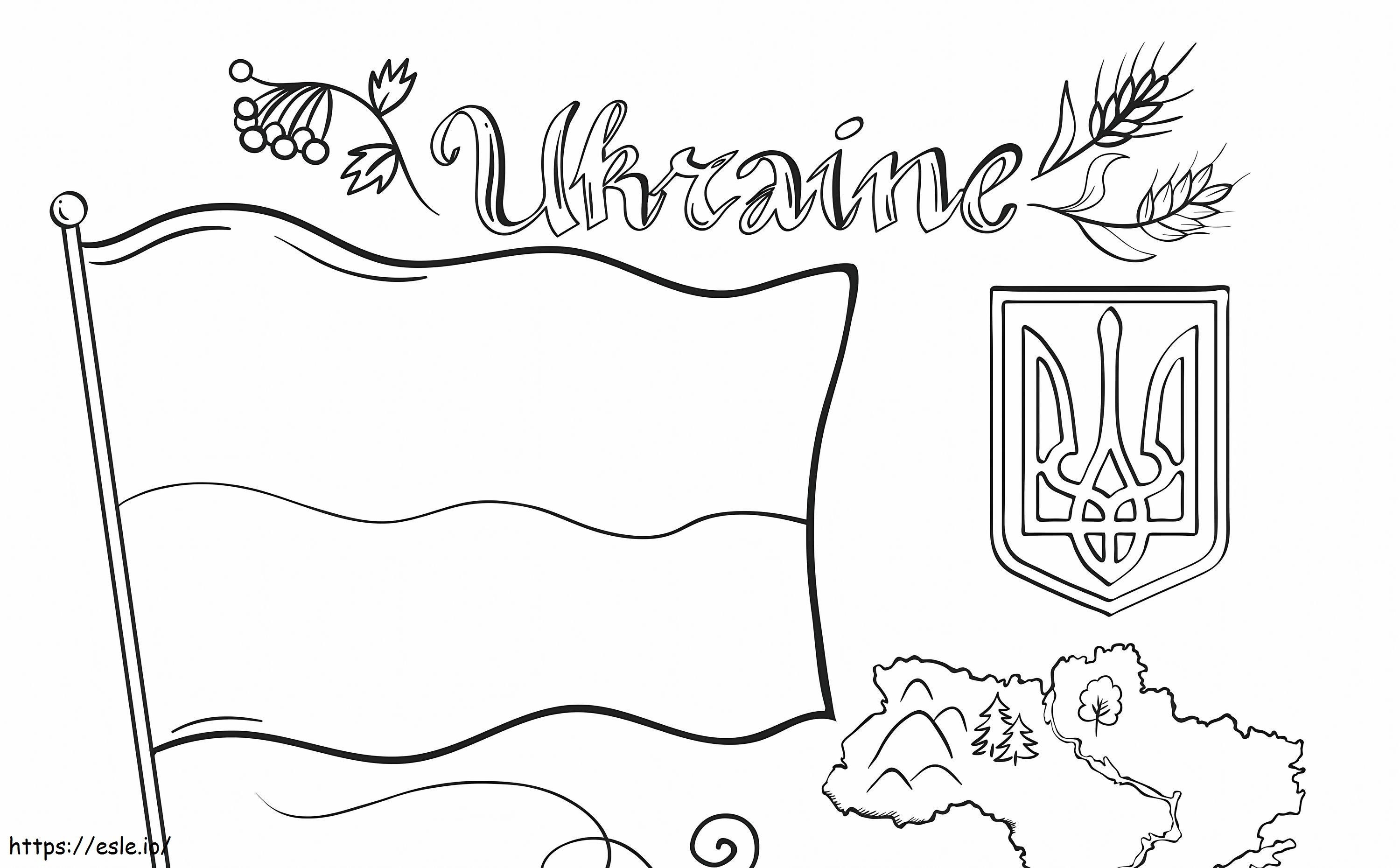 Bandiera e mappa dell'Ucraina da colorare