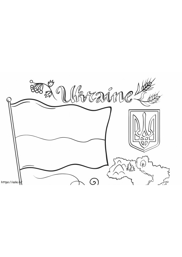 Bandeira e mapa da Ucrânia para colorir