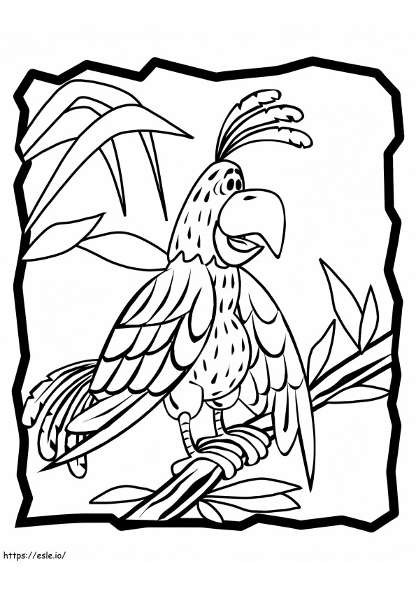 Papagaio de desenho animado na árvore para colorir