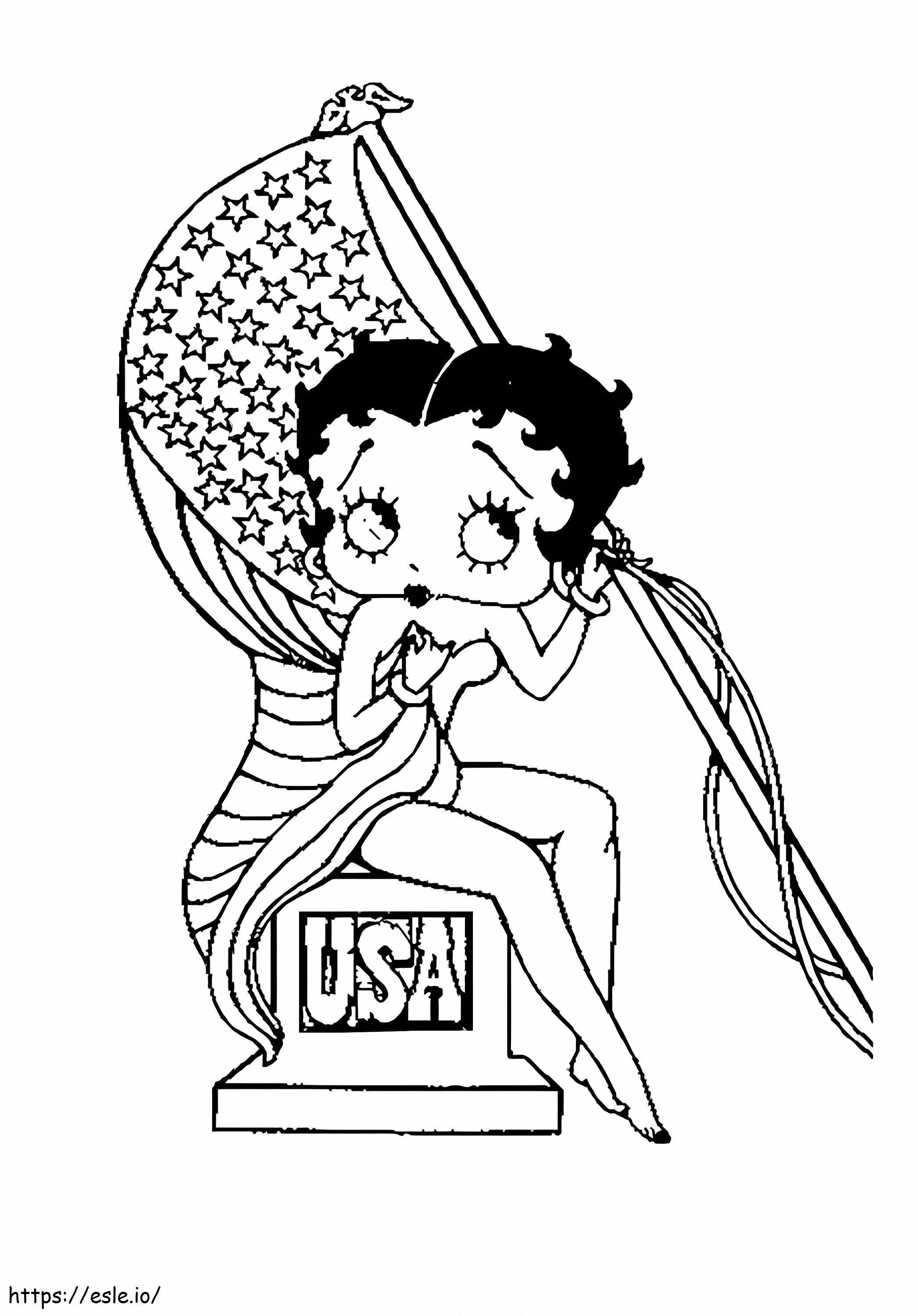 Betty Boop con bandera para colorear