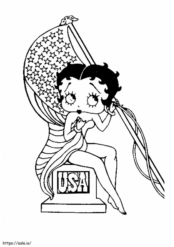Betty Boop met vlag kleurplaat