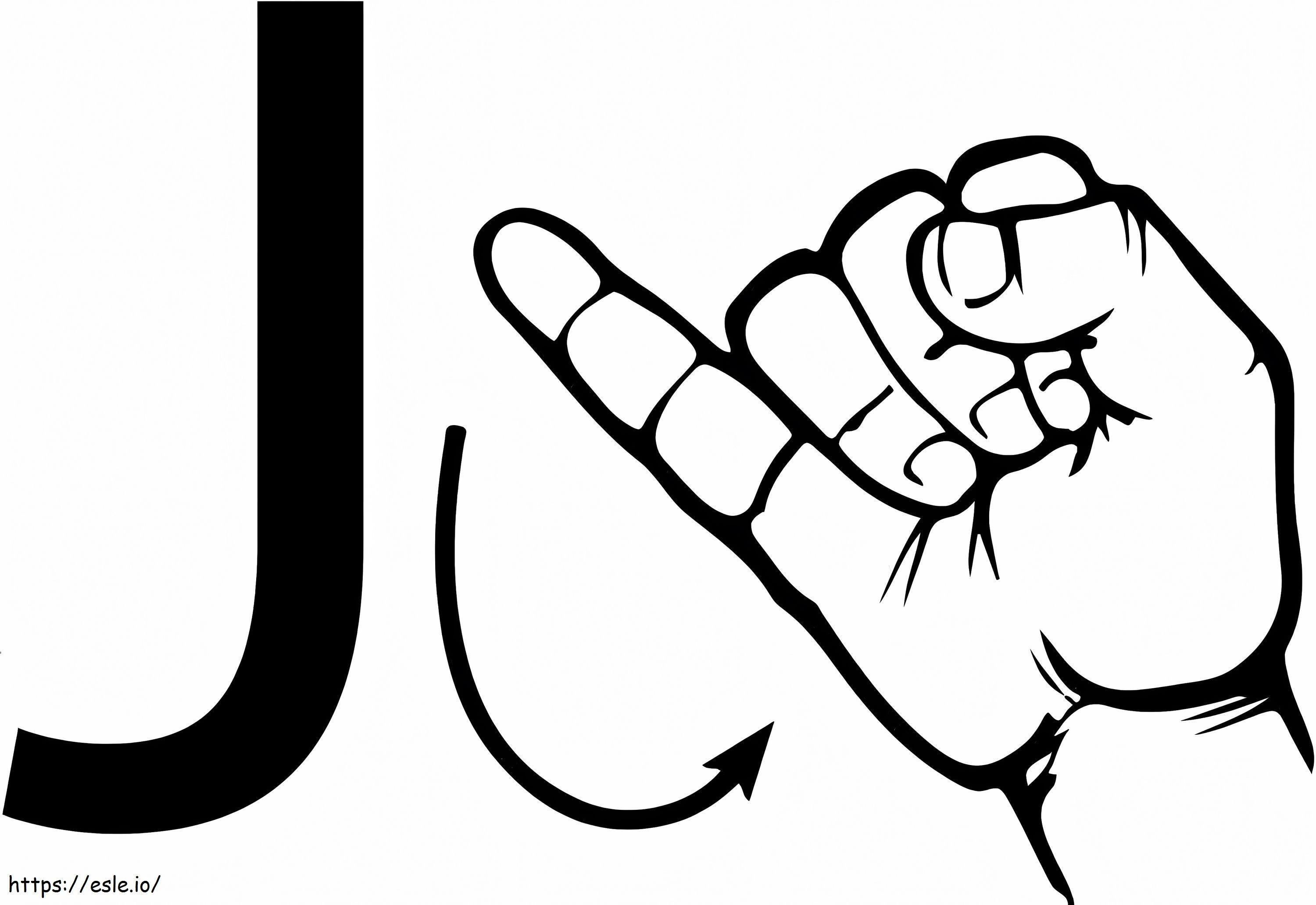 J-kirjain käsi värityskuva