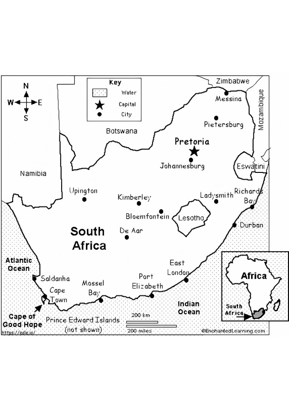South Africa Map 1 coloring page