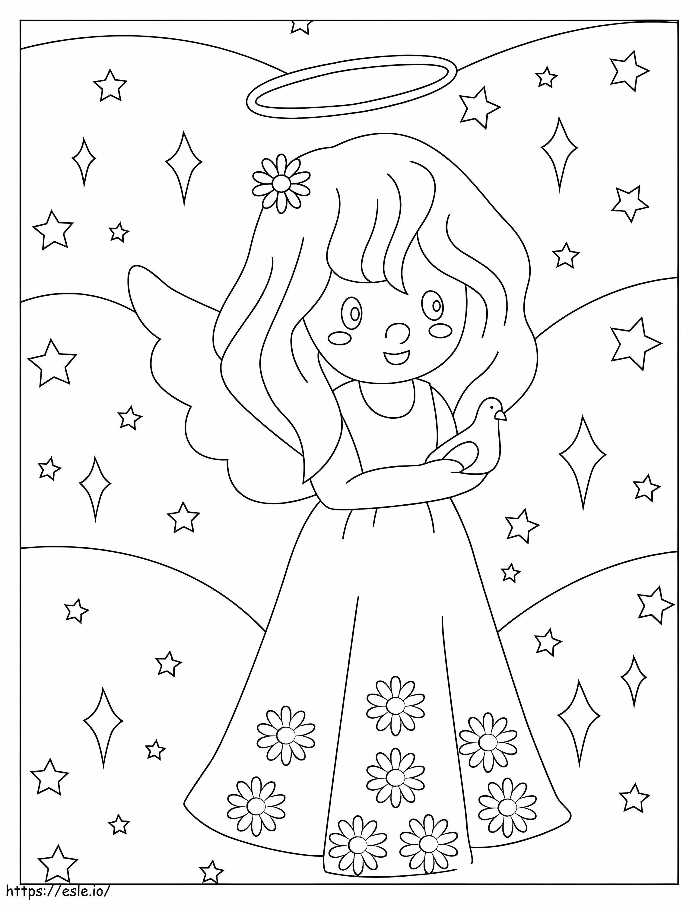 Cute Little Angel With Bird coloring page