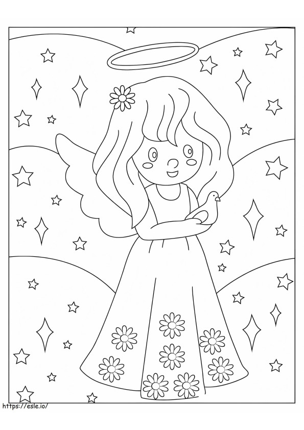 Cute Little Angel With Bird coloring page