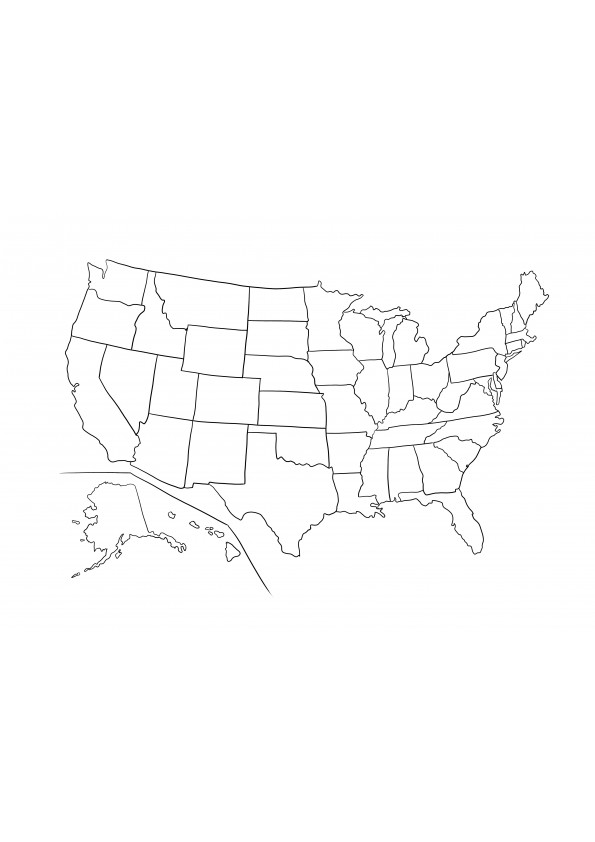 Yhdysvaltain ääriviivakartta tulostettava ilmaiseksi ja värillinen