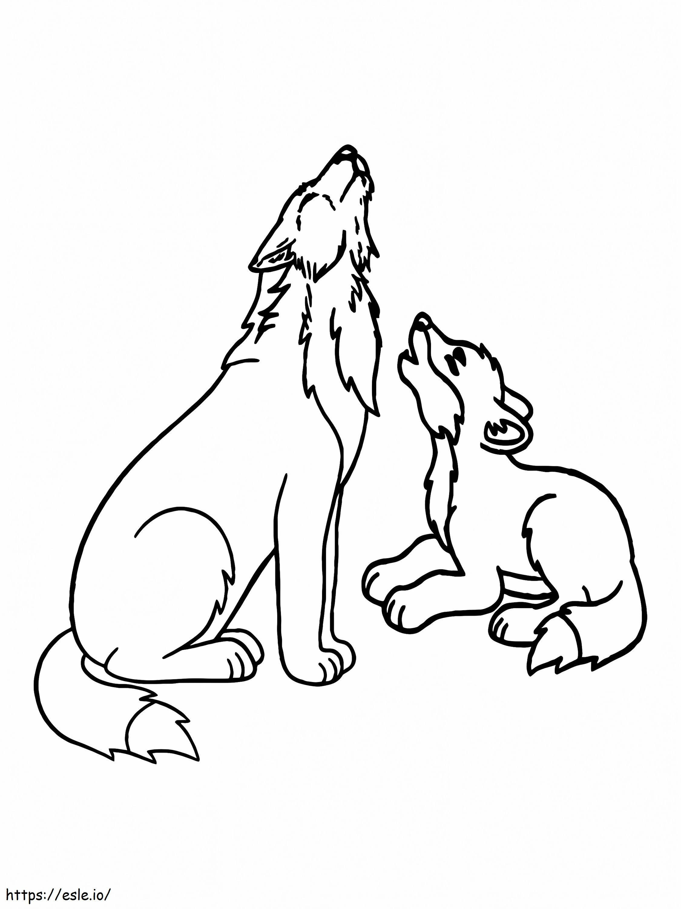 Lobo y cachorro aullando animales árticos para colorear
