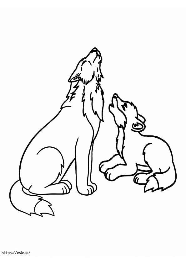 Coloriage Loup et chiot hurlant des animaux de l'Arctique à imprimer dessin