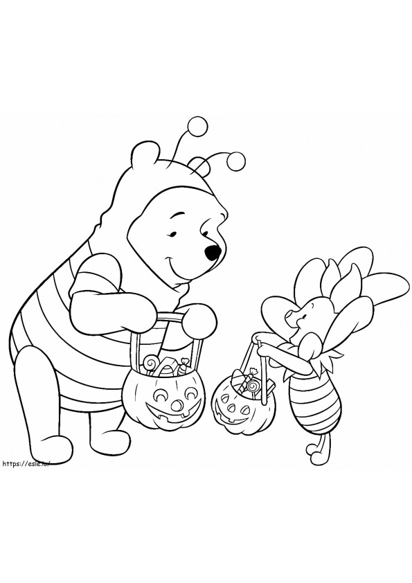 Pooh y Piglet en Halloween para colorear