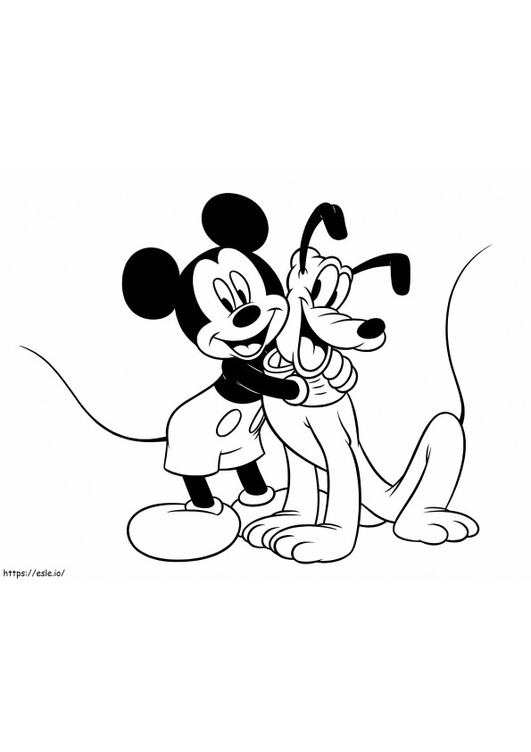 Disney Mickey Mouse abrazando a Plutón para colorear